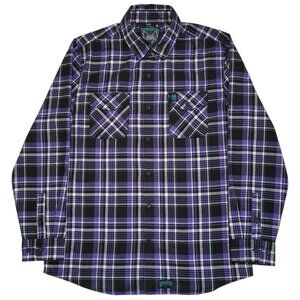 Born Scum Mens Flannel Shirt Bottom Feeder Purple Plaid XL Grunge Streetwear